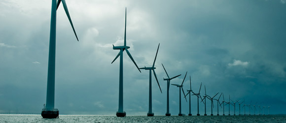 Steel used for renewable energy - photo of wind turbines at sea