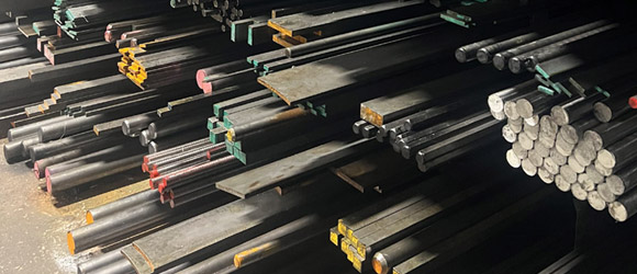 Carbon and alloy steel bars in warehouse