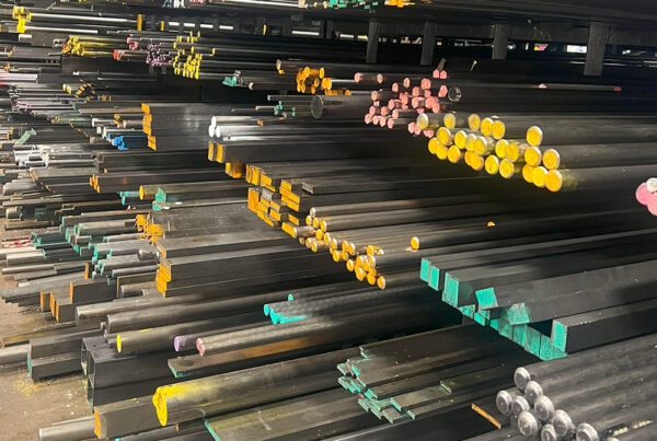 Colour coded steel bars in the warehouse
