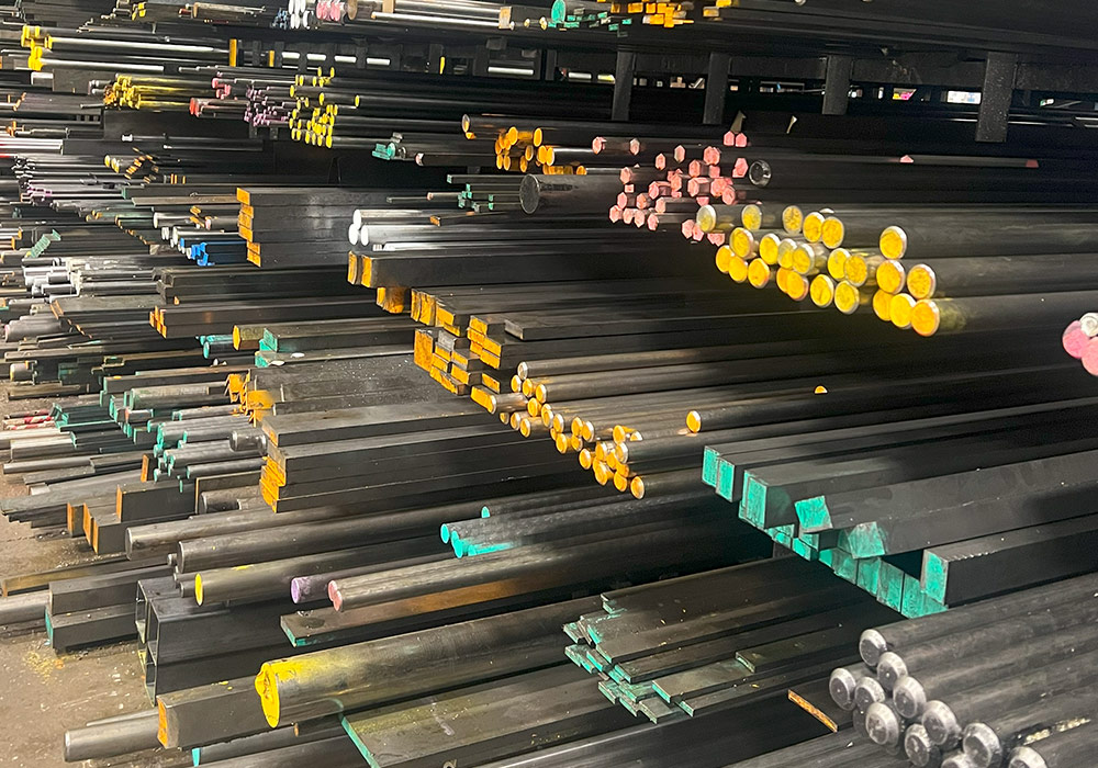 Colour coded steel bars in the warehouse