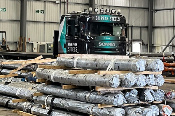 High Peak Steels wagon with stacked steel in foreground