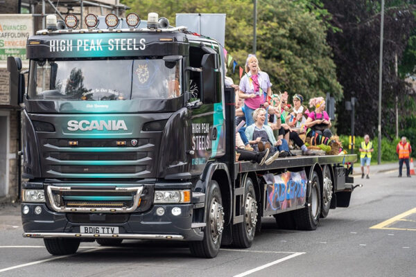A High Peak Steels truck used as a float during a carnival