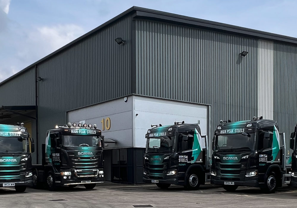 High Peak Steels delivery wagons outside the warehouse