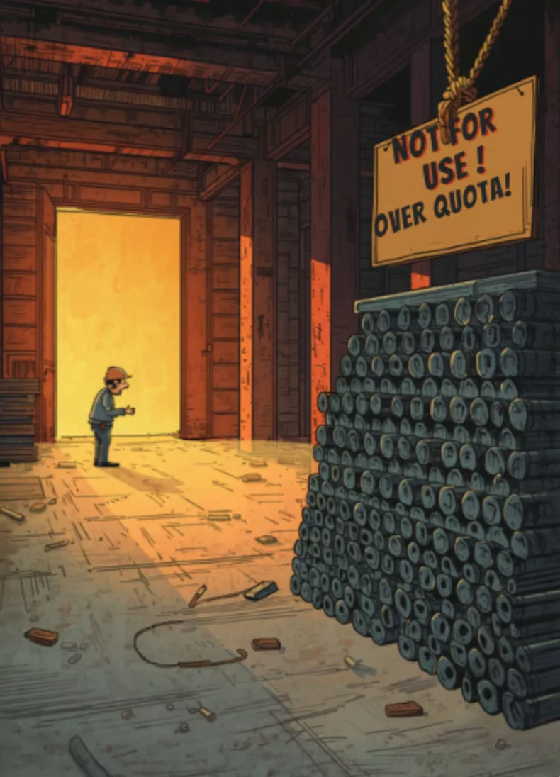 Cartoon depicting steel quota problems