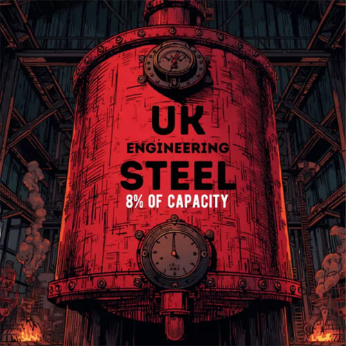 UK engineering steel capacity cartoon image showing 8% capacity