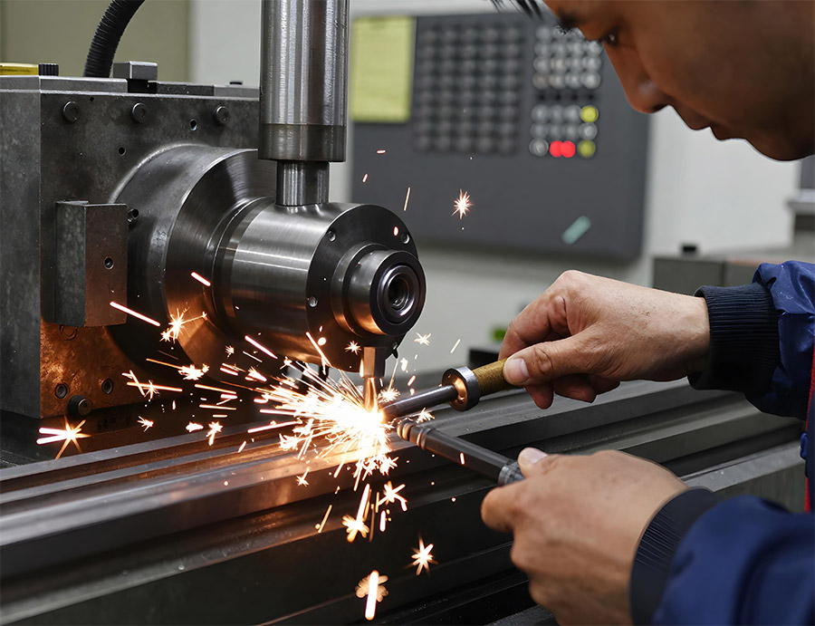 Machine shop engineer working with steel